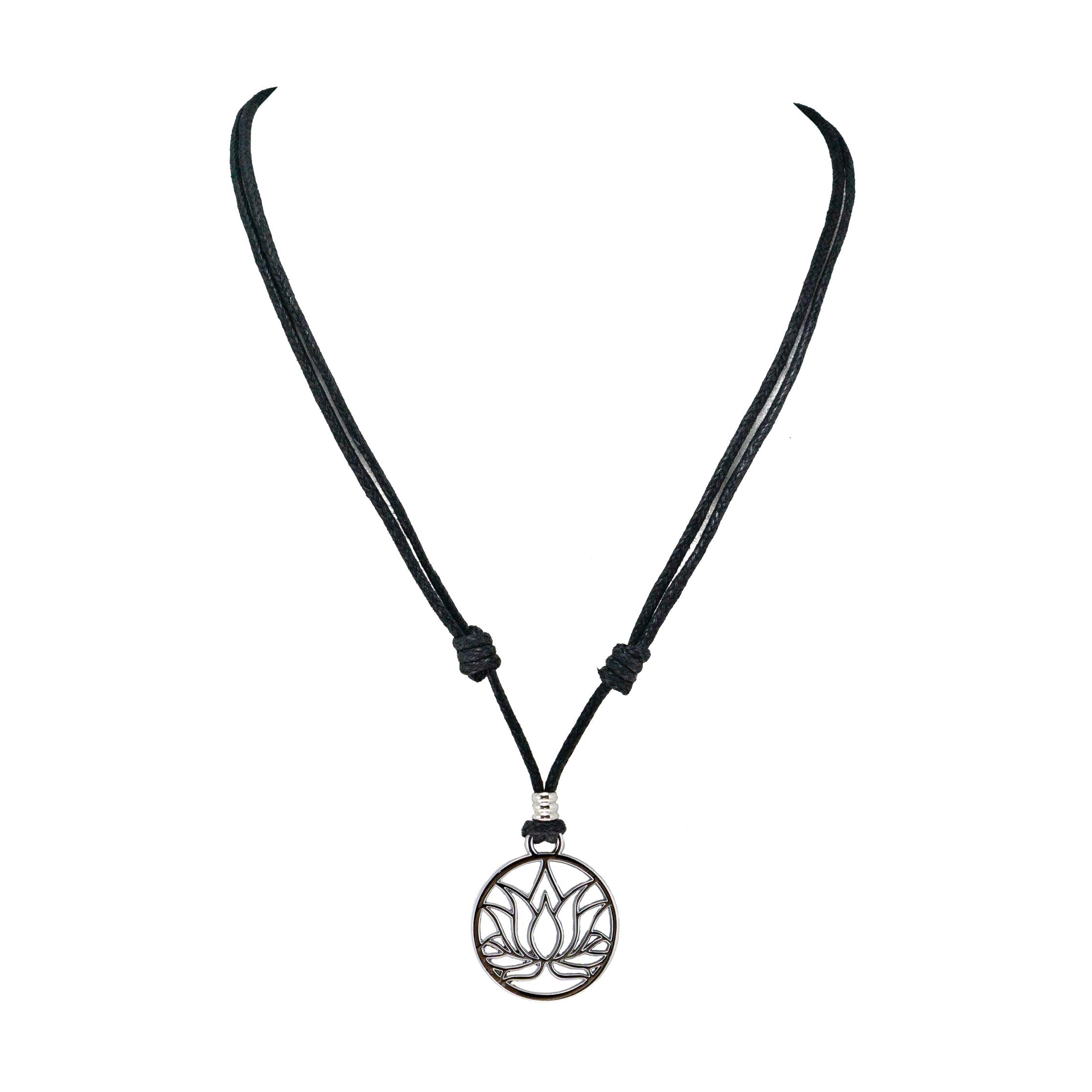 Lotus Flower Pendant on Adjustable Rope Necklace