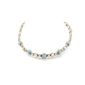 Blue Glass Beads and Puka Shells on Hemp Choker Necklace