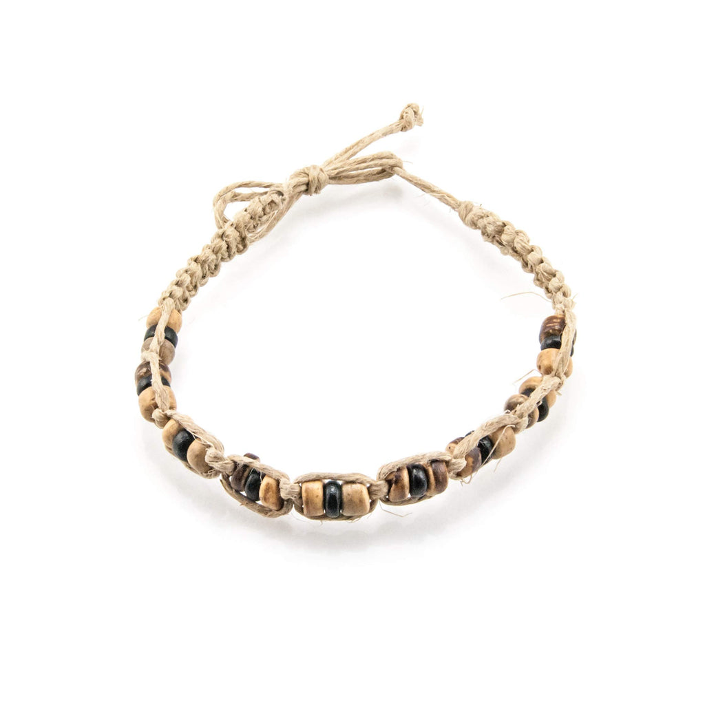 Tiger and Black Coconut Beads on Hemp Anklet Bracelet