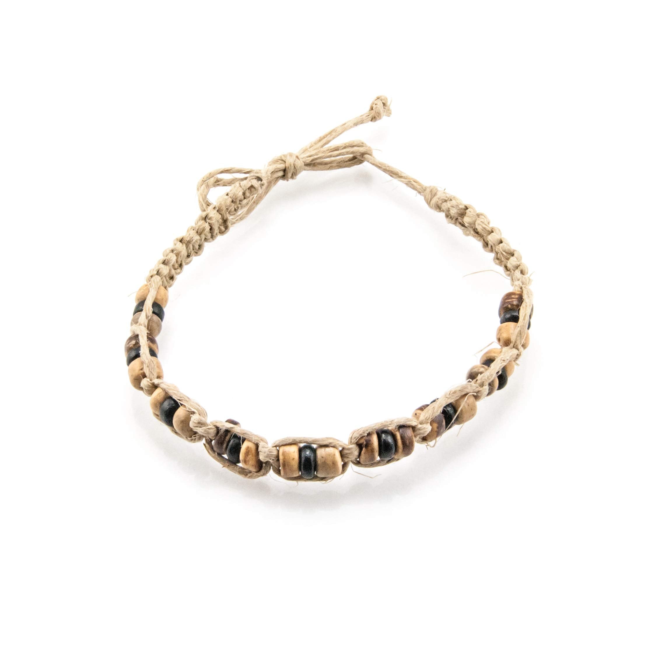 Tiger and Black Coconut Beads on Hemp Anklet Bracelet