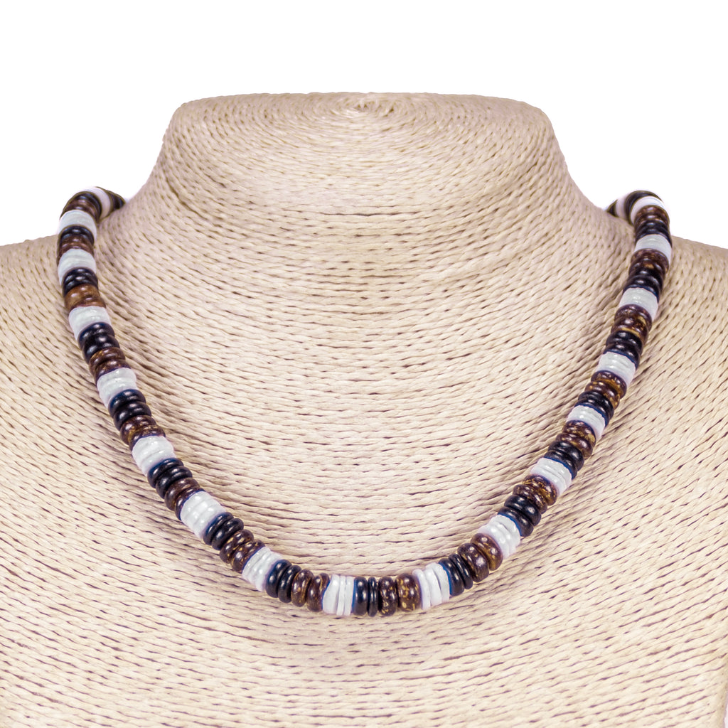 Black & Brown Coconut Beads and Puka Shell Beads Necklace & Bracelet Set