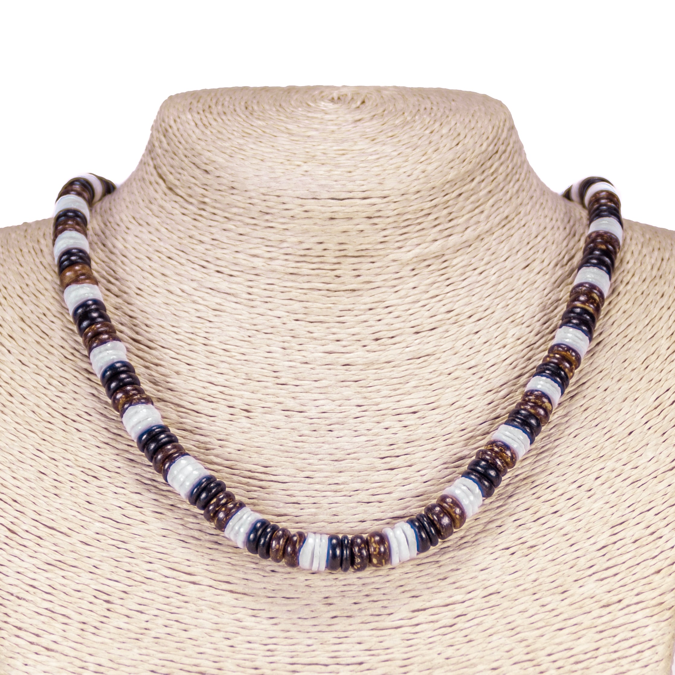Black & Brown Coconut Beads and Puka Shell Beads Necklace & Bracelet Set