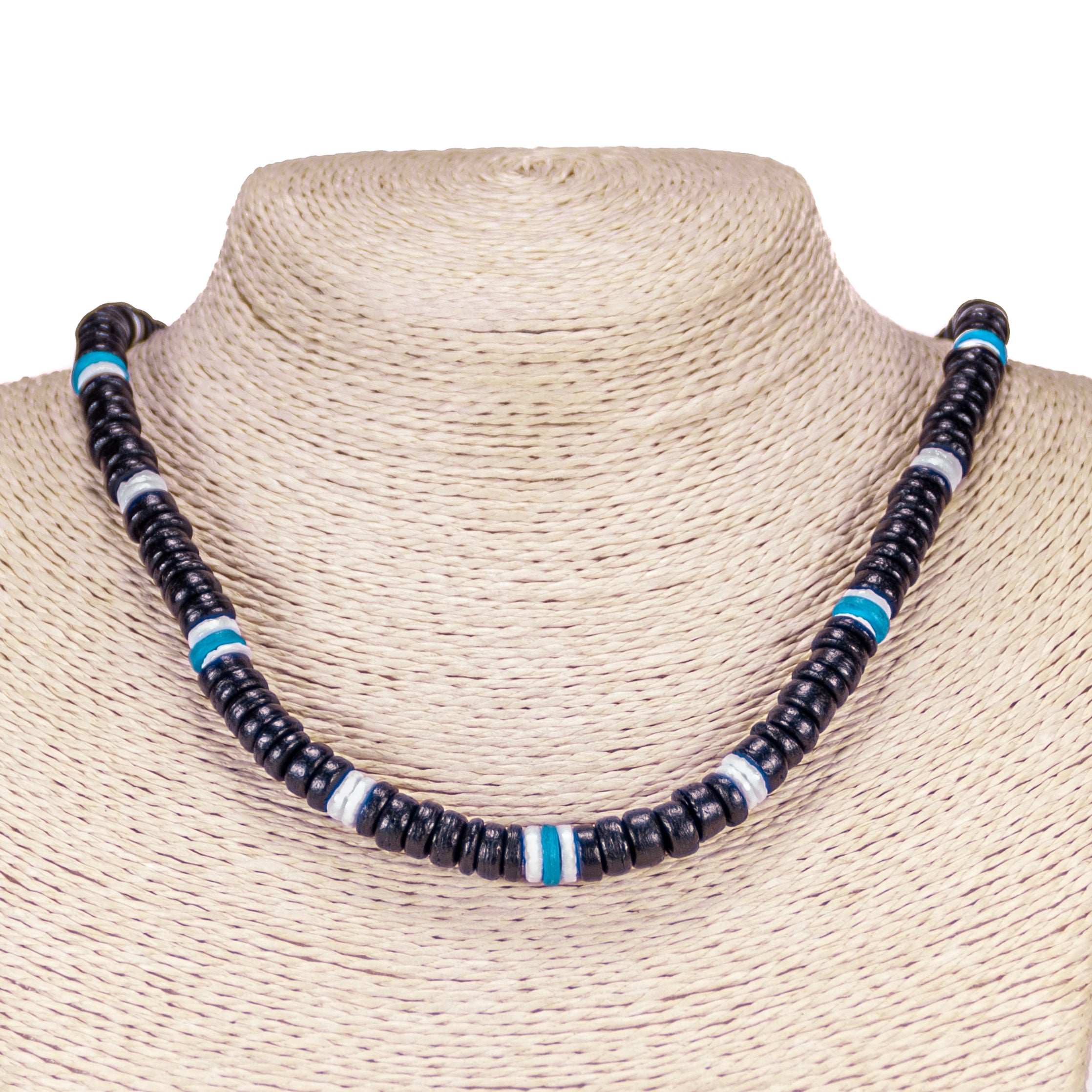Black & Blue Coconut Beads and Puka Shell Beads Necklace & Bracelet Set