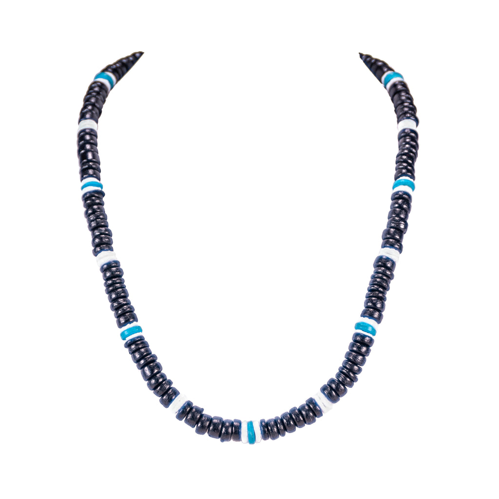 Black & Blue Coconut Beads and Puka Shell Beads Necklace & Bracelet Set