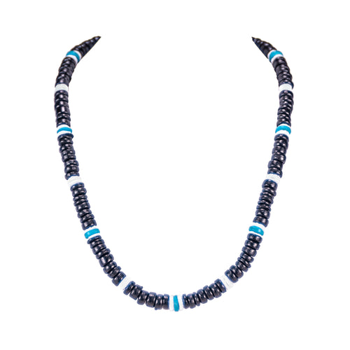 Black & Blue Coconut Beads and Puka Shell Beads Necklace & Bracelet Set