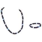 Load image into Gallery viewer, Black &amp; Blue Coconut Beads and Puka Shell Beads Necklace &amp; Bracelet Set
