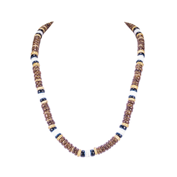 SHELL + RED MOTHER-OF-PEARL AND WOOD BEADED NECKLACE – [ki-ele]