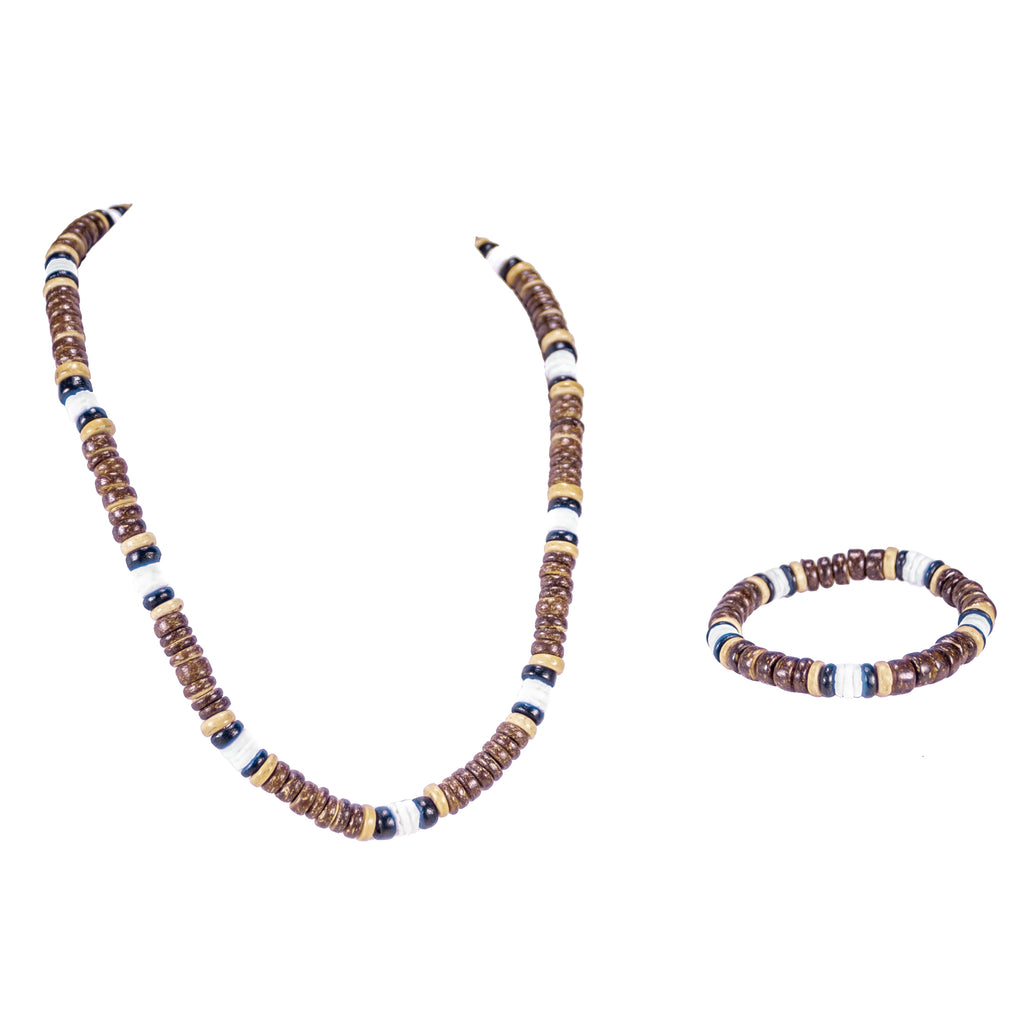Brown & Black Coconut Beads and Puka Shell Beads Necklace & Bracelet Set