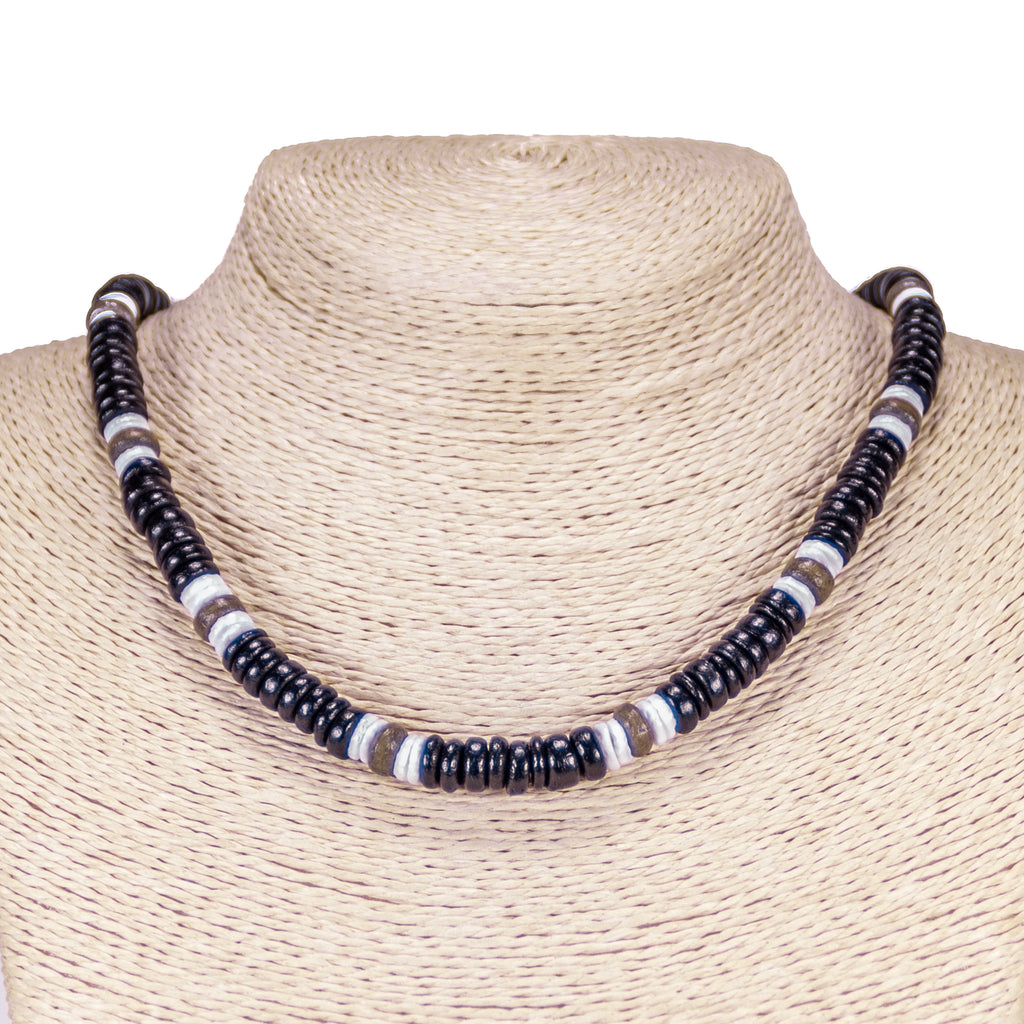 Black & Olive Coconut Beads and Puka Shell Beads Necklace & Bracelet Set