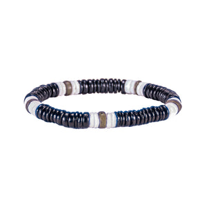 Black & Olive Coconut Beads and Puka Shell Beads Necklace & Bracelet Set