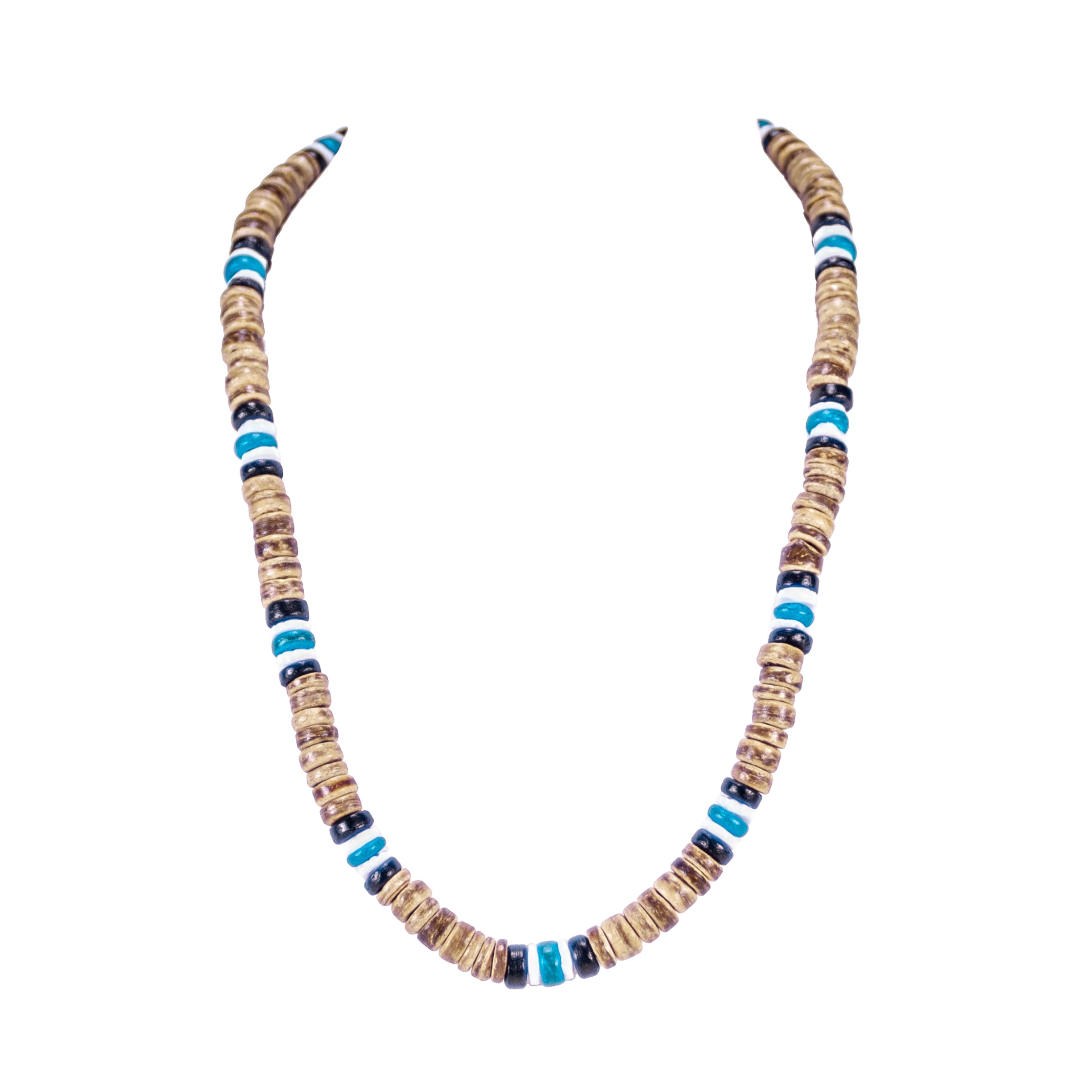 Tiger Brown & Blue Coconut Beads and Puka Shell Beads Necklace & Bracelet Set