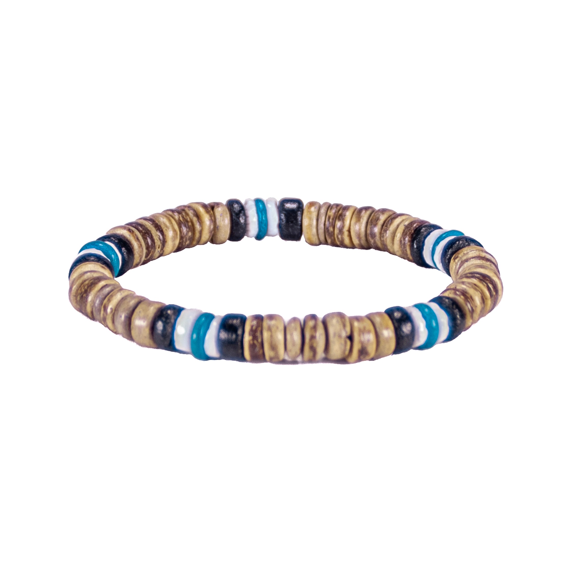Tiger Brown & Blue Coconut Beads and Puka Shell Beads Necklace & Bracelet Set