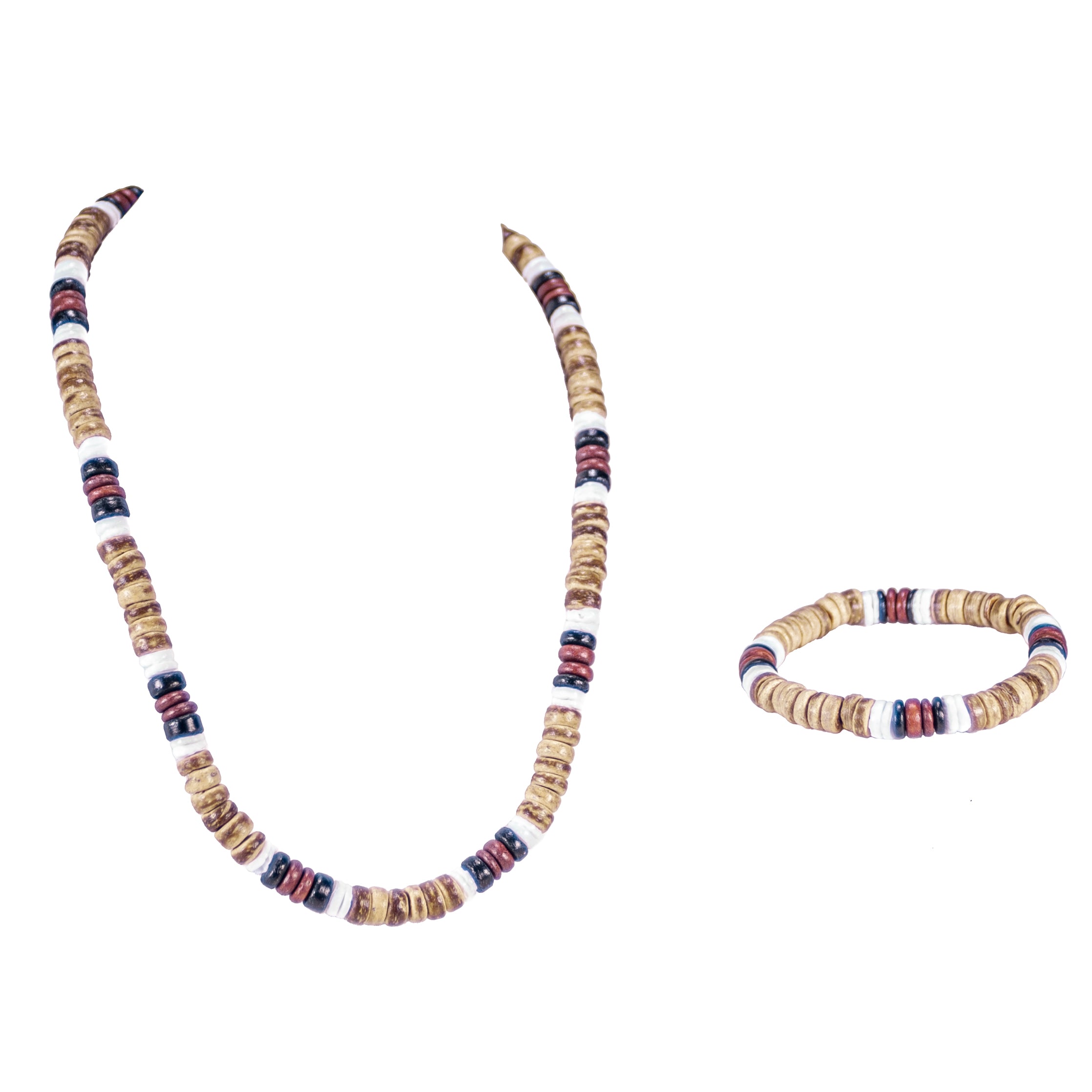 Tiger Brown & Brown Coconut Beads and Puka Shell Beads Necklace & Bracelet Set