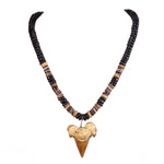 Load image into Gallery viewer, 1¼&quot;+ Shark Tooth Pendant on Black Coconut and Oyster Shell Beads Necklace
