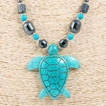 Load image into Gallery viewer, Turquoise Sea Turtle Pendant on Hematite Beads Necklace
