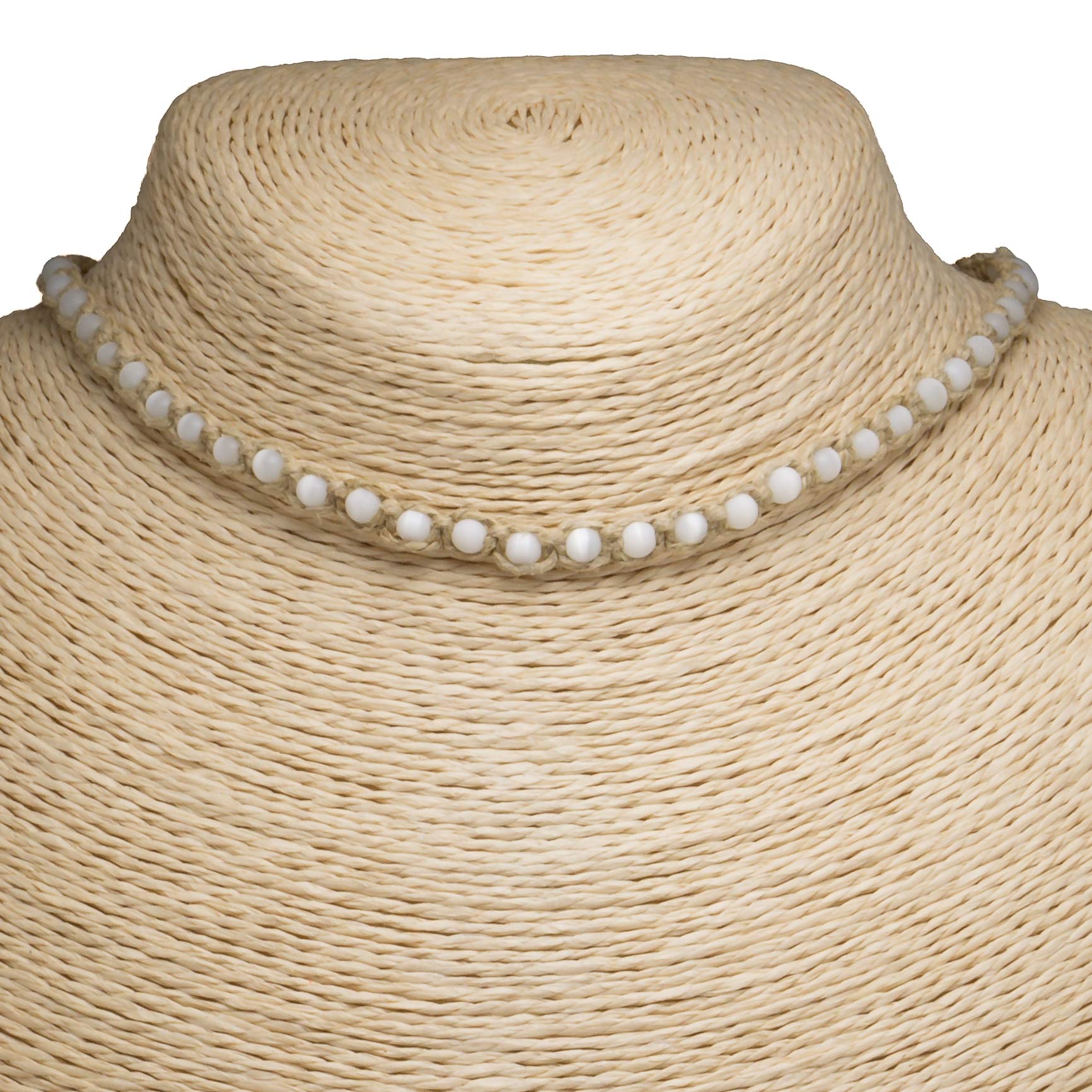 White Cat's Eye on Hemp Choker Necklace