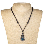 Load image into Gallery viewer, Hamsa Hand of Fatima &amp; Eye Pendant on Adjustable Black Rope Cord Necklace
