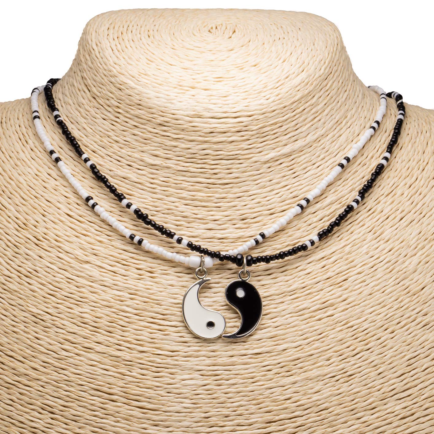 Yin and Yang Pendants on Seed Beads Necklaces Set