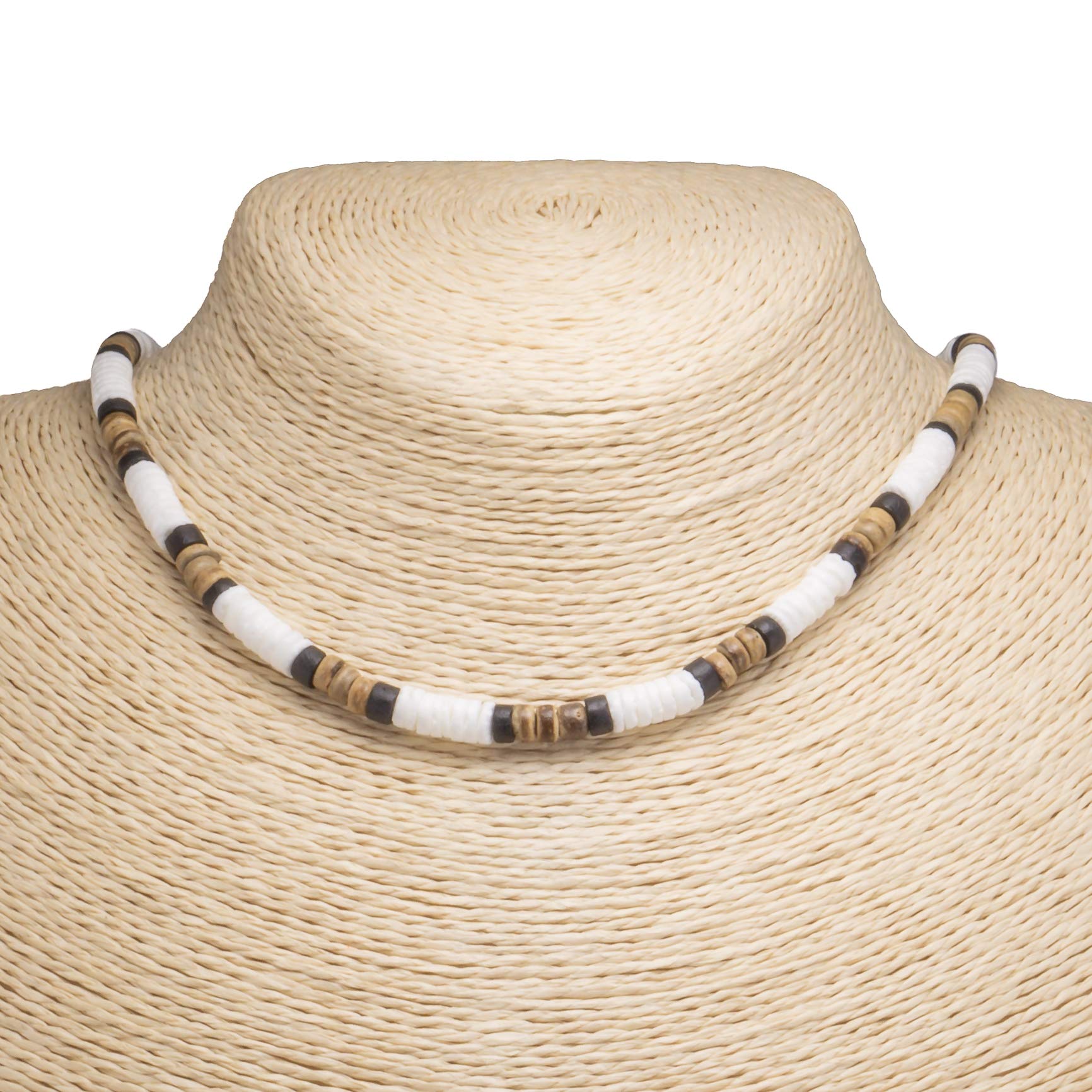 Puka Shell, Black and Tiger Coconut Beads Necklace