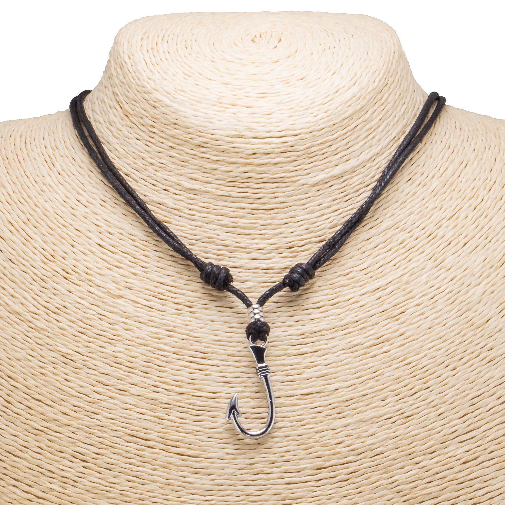 Fish Hook Pendant on Adjustable Rope Necklace