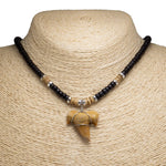 Load image into Gallery viewer, 1&quot;+ Shark Tooth Pendant on Black and Tiger Coconut Beads Necklace
