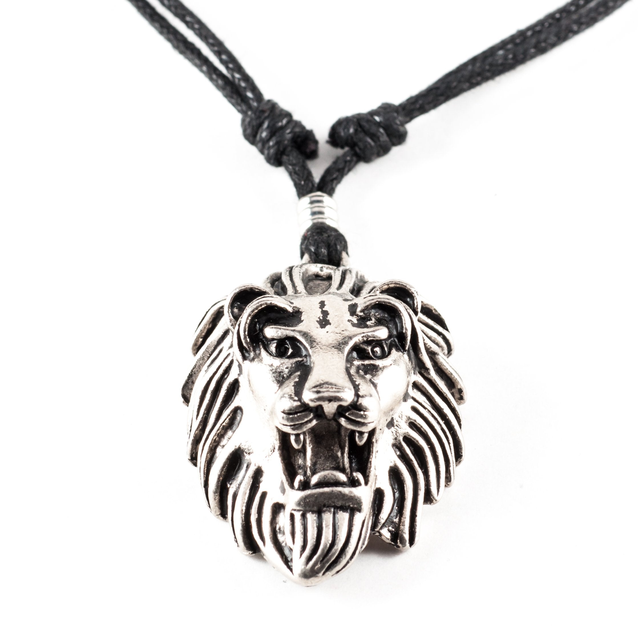 Lion Head Pendant on Adjustable Rope Necklace