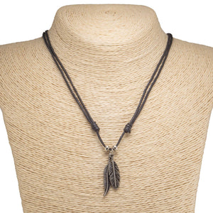Two Feather Pendants on Adjustable Rope Necklace