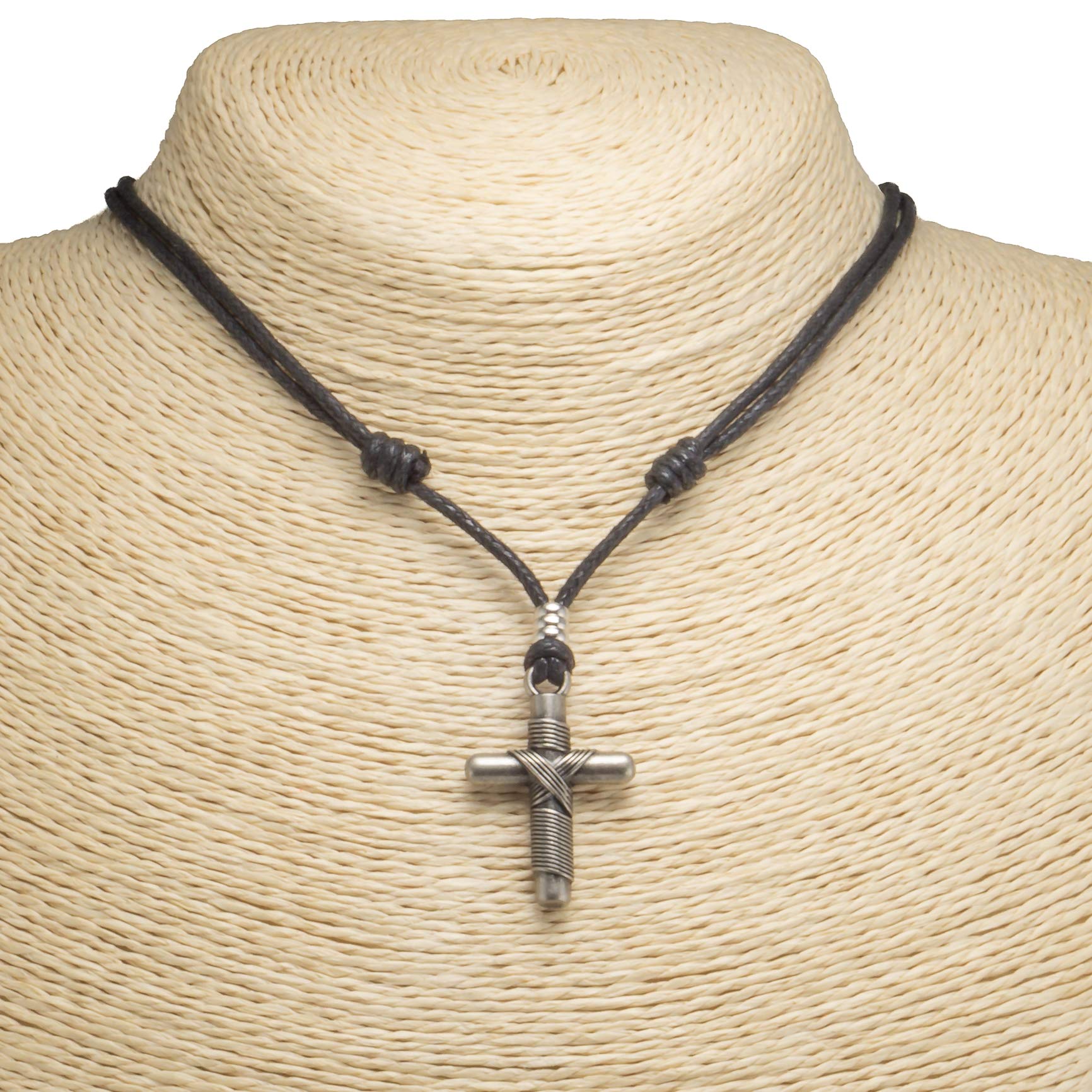 Wrapped Cross Pendant on Adjustable Rope Necklace
