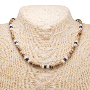 Tiger Coconut, White and Black Puka Shell Beads Necklace
