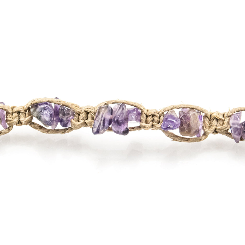 Amethyst Gemstone Chips on Hemp Anklet Bracelet