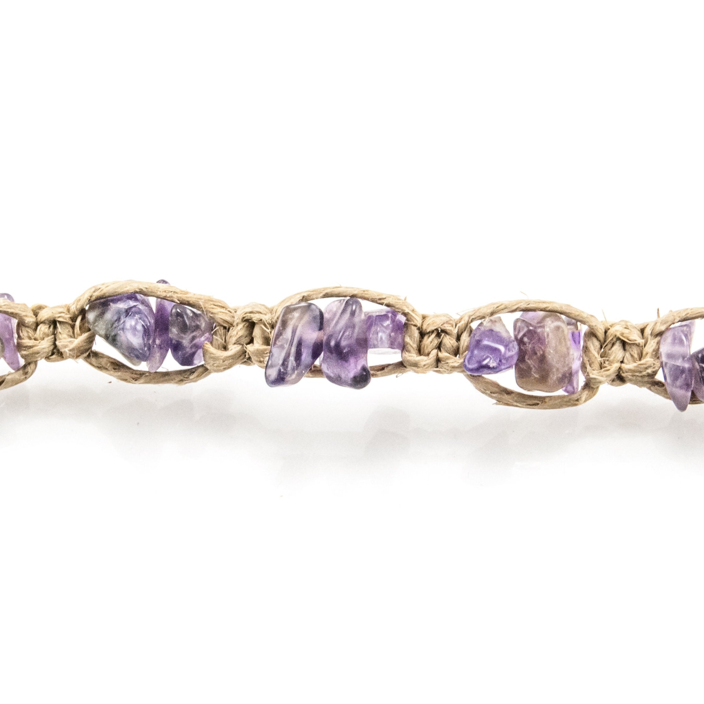 Amethyst Gemstone Chips on Hemp Anklet Bracelet