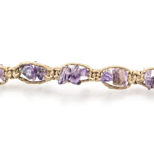 Amethyst Gemstone Chips on Hemp Anklet Bracelet