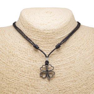 Four Leaf Clover Pendant on Adjustable Rope Necklace