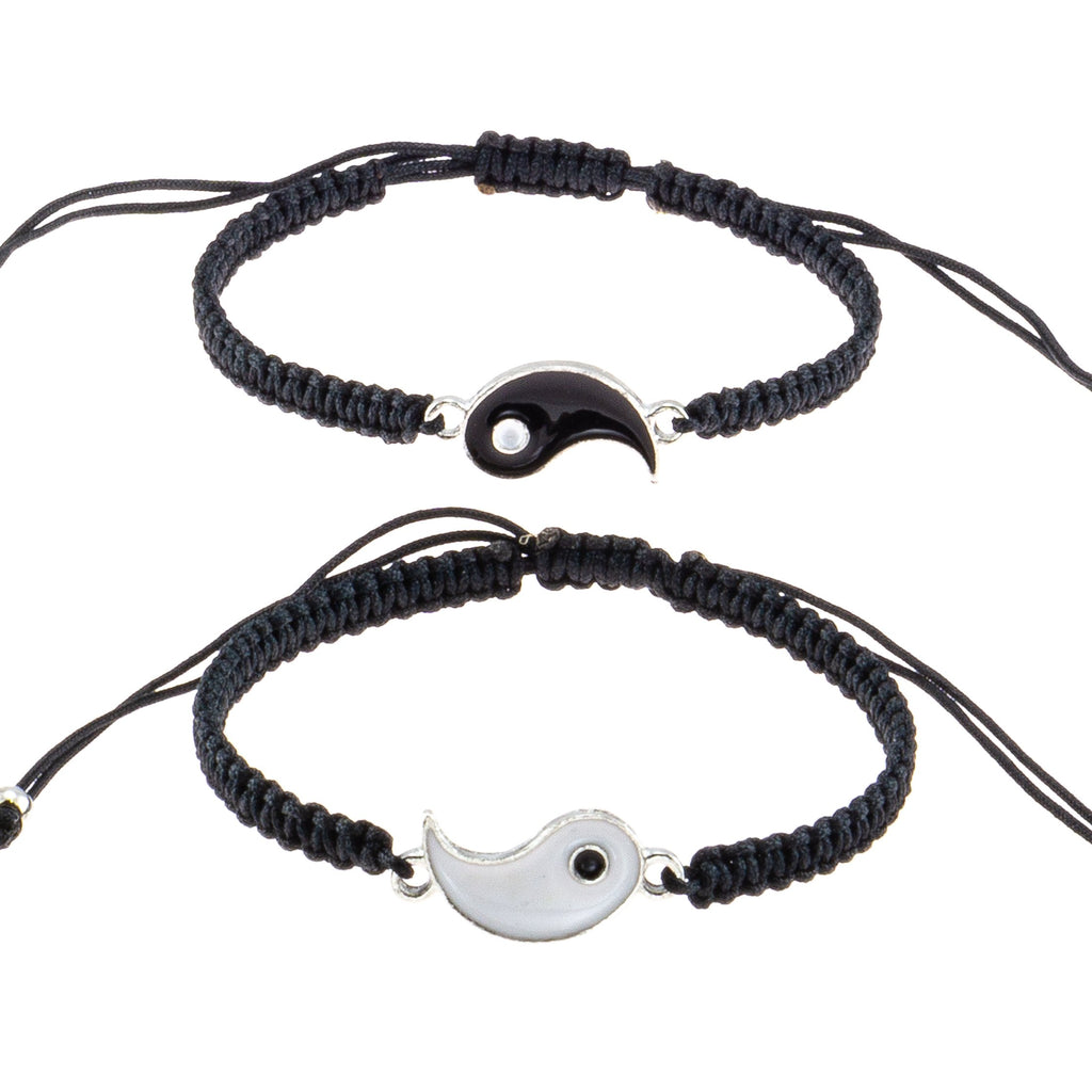 Yin and Yang on Adjustable Braided Cord Bracelet Set