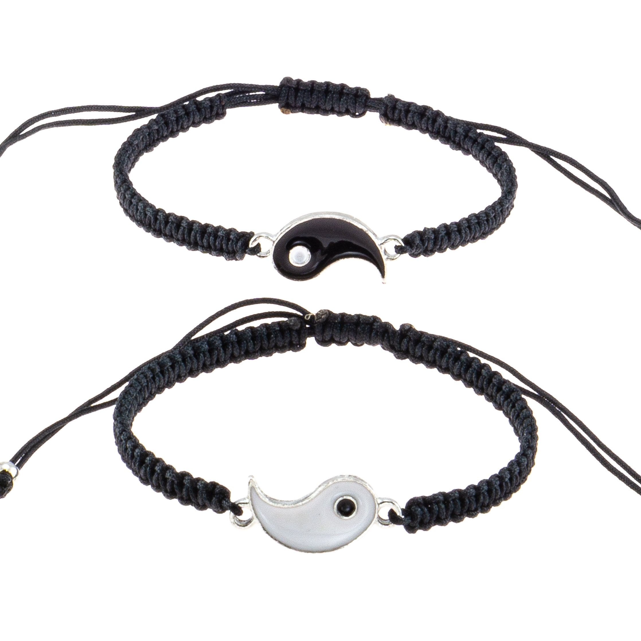 Yin and Yang on Adjustable Braided Cord Bracelet Set