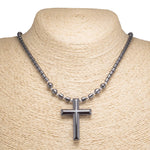 Load image into Gallery viewer, Large Hematite Cross Pendant on Hematite Beads Necklace
