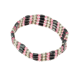 Magnetic Hematite Beaded Wrap Bracelet, Anklet or Necklace with Genuine Fresh Water Pearls (Pink)