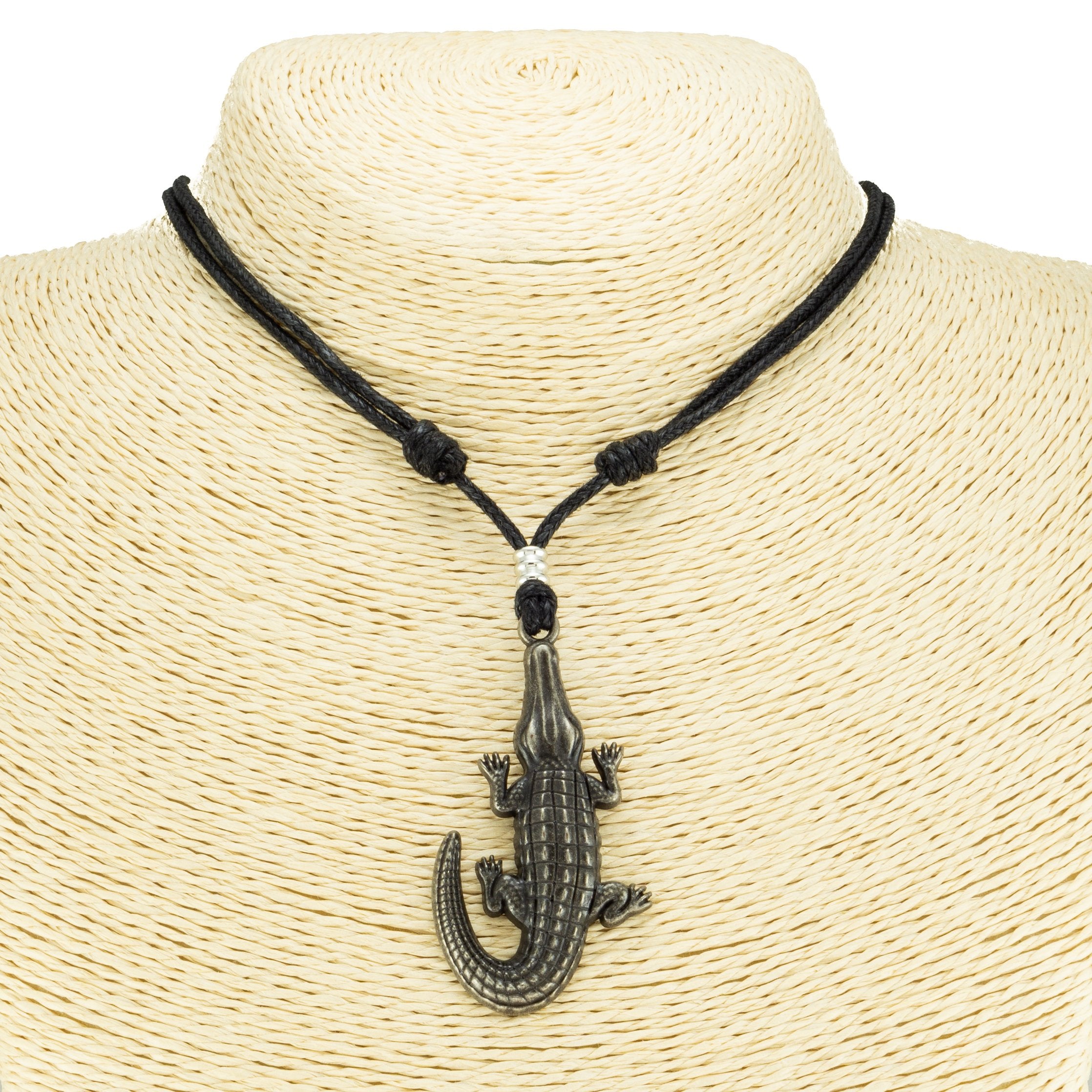 Alligator Pendant on Adjustable Rope Necklace