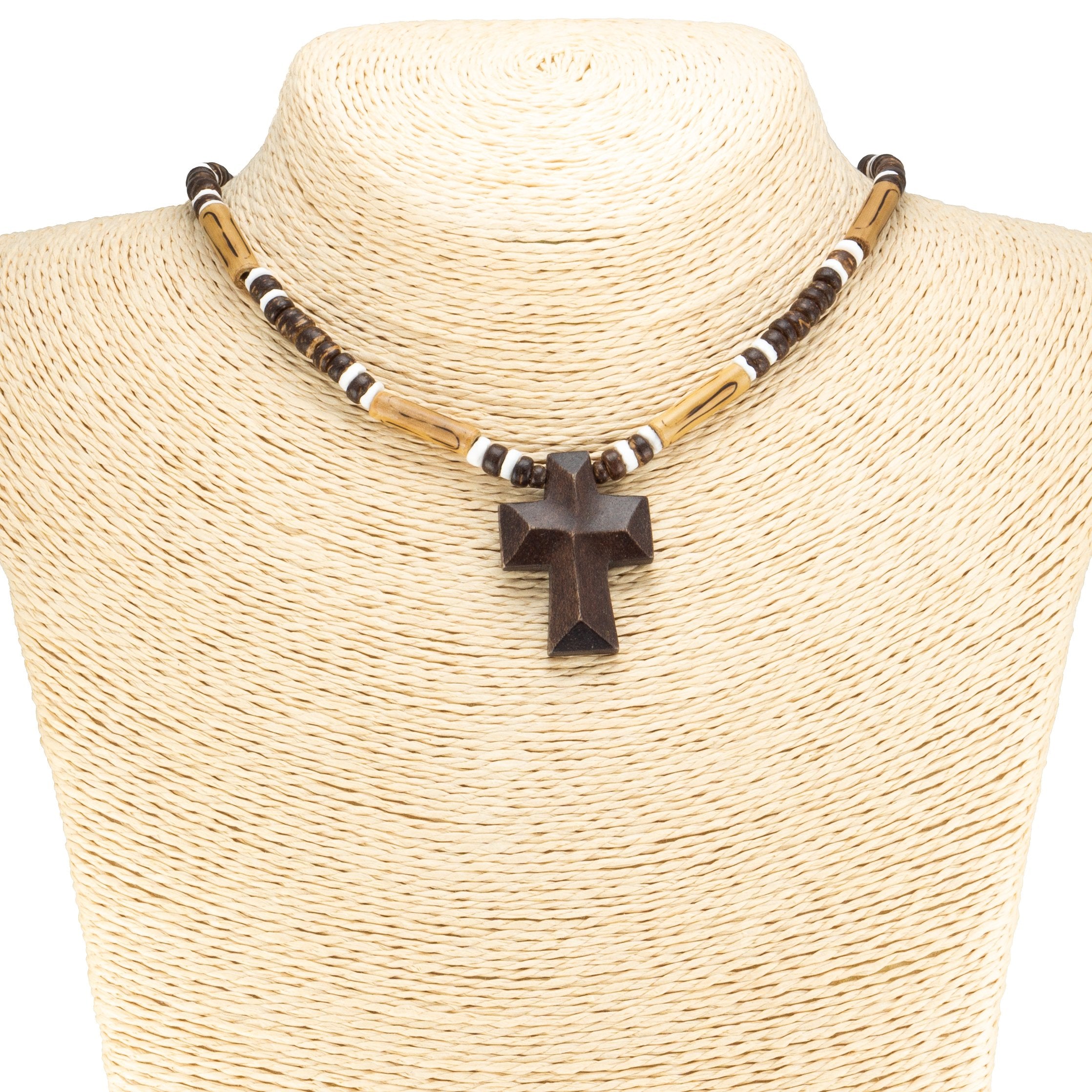 Wooden Cross Faith Beads Necklace FX