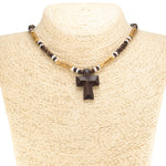Load image into Gallery viewer, Wood Cross Pendant on Brown Coconut and Puka Shell Beads Necklace

