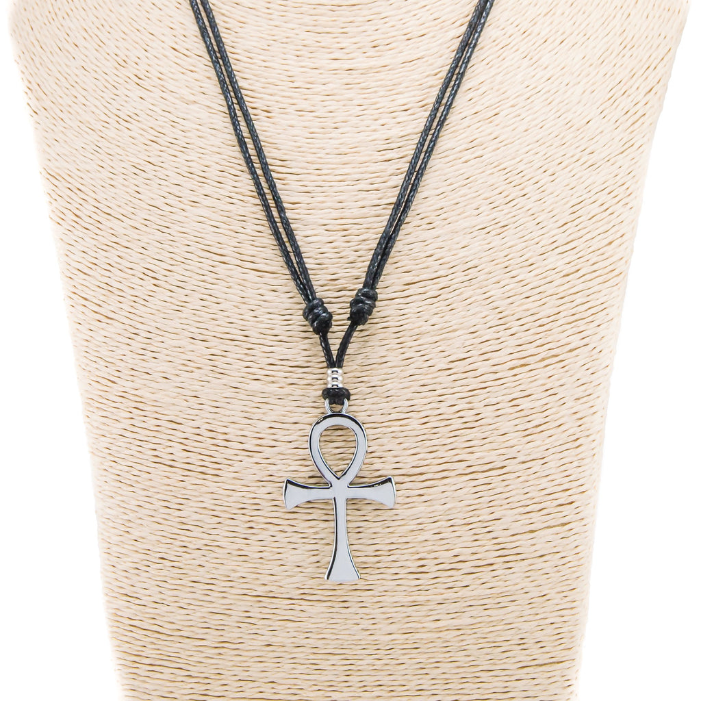 Ankh Cross Pendant on Adjustable Rope Necklace