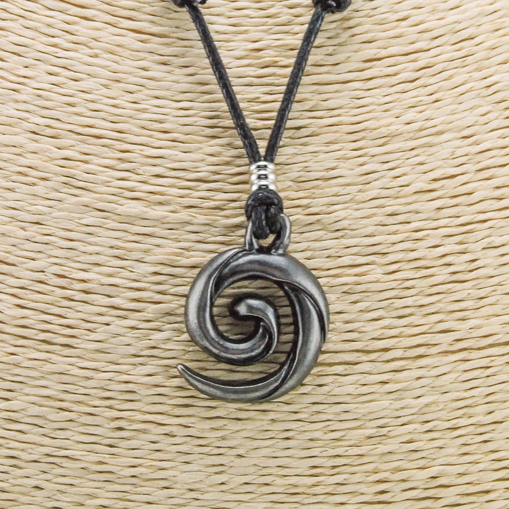 Koru Spiral Wave Pendant on Adjustable Rope Necklace