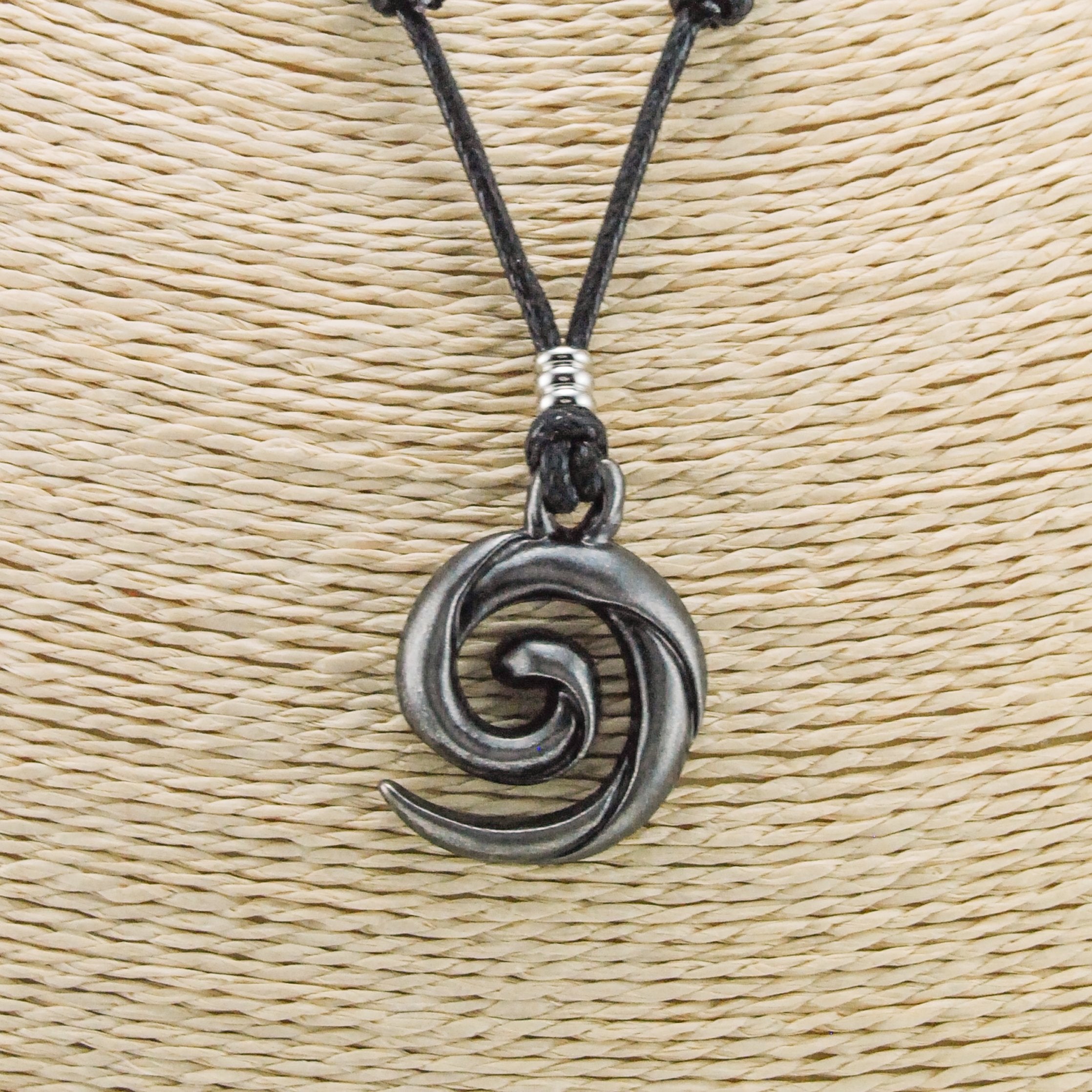 Koru Spiral Wave Pendant on Adjustable Rope Necklace