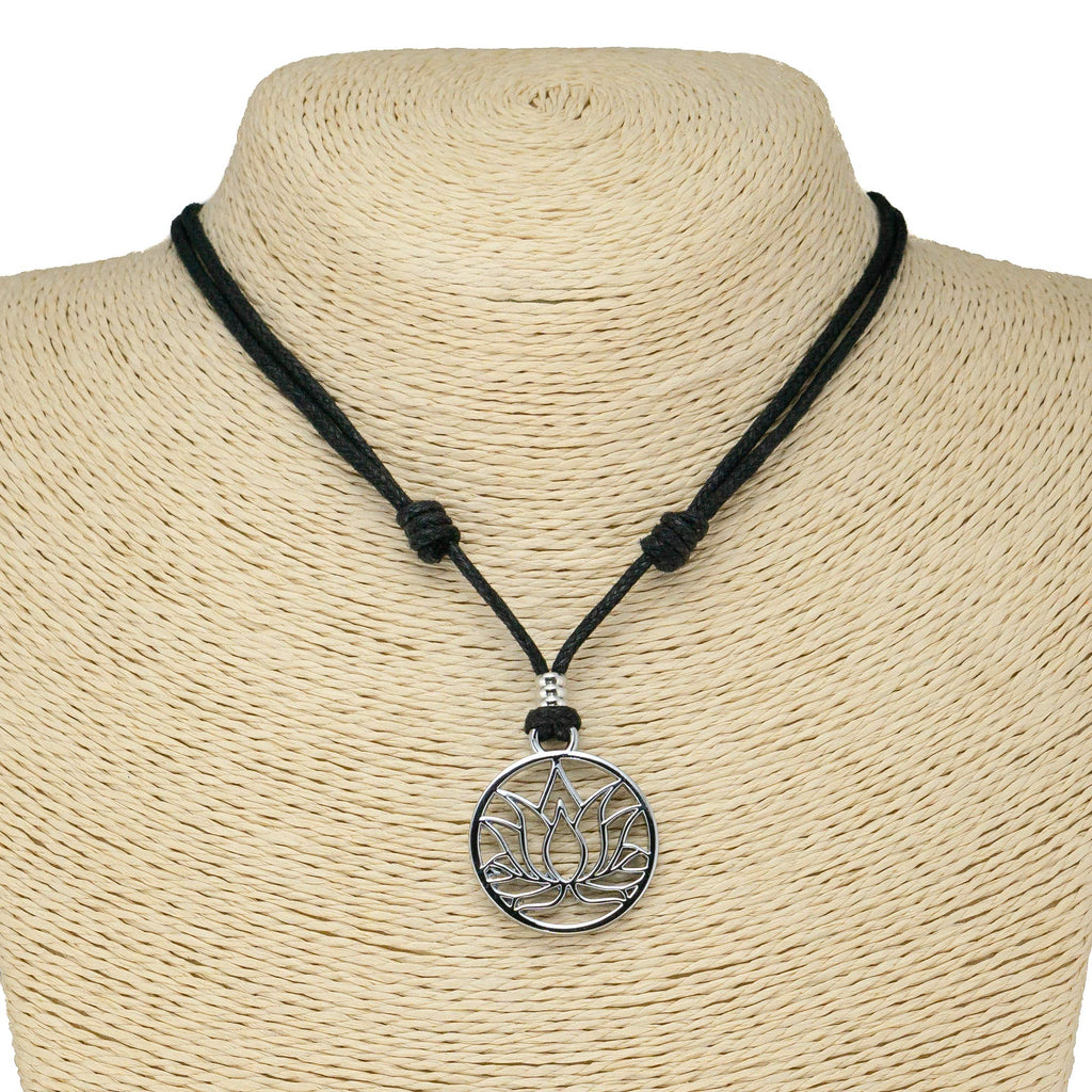 Lotus Flower Pendant on Adjustable Rope Necklace
