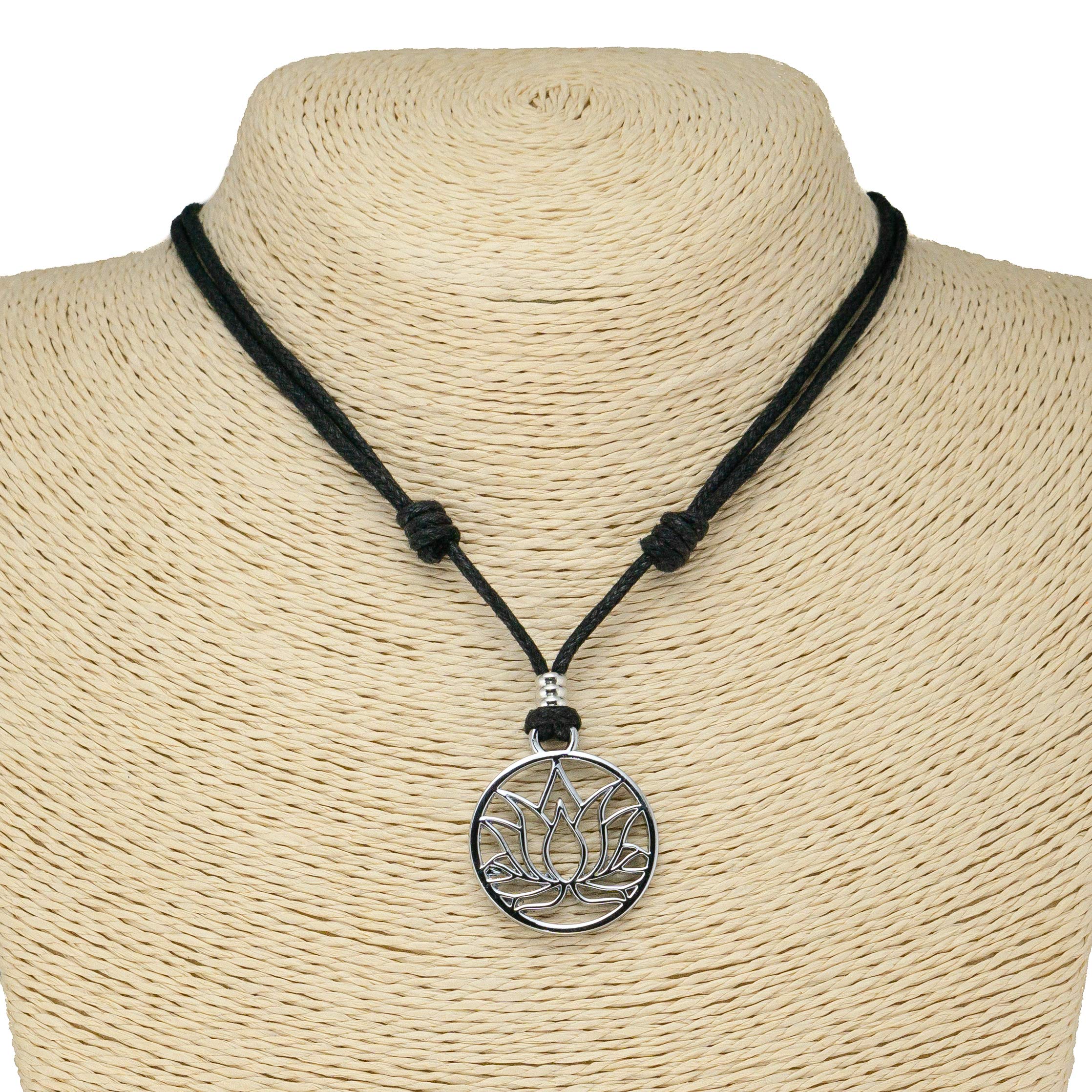 Lotus Flower Pendant on Adjustable Rope Necklace