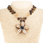 Load image into Gallery viewer, Kaput Shells Flower Pendant on Wood Disc Beads Necklace
