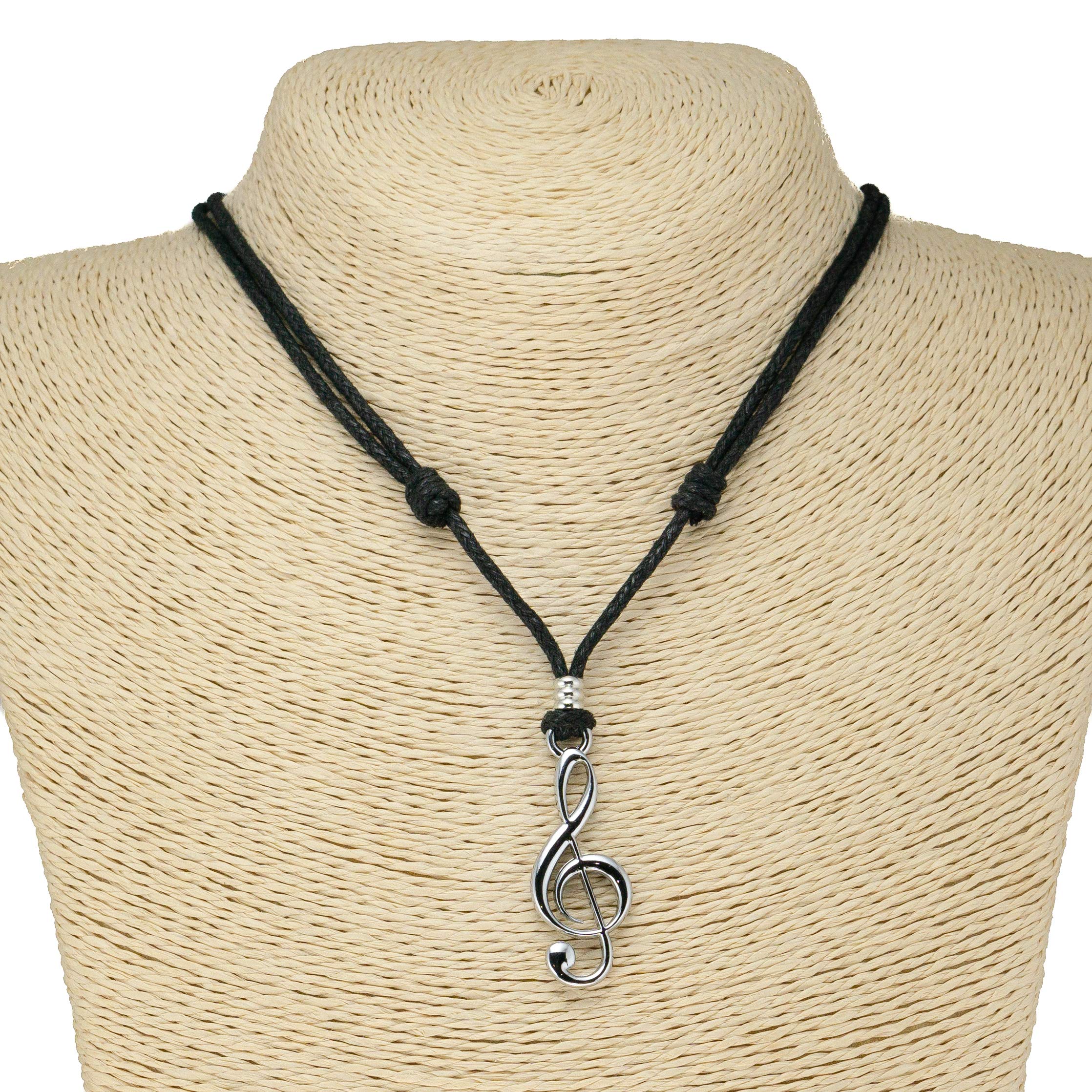 Treble Clef Pendant on Adjustable Rope Necklace