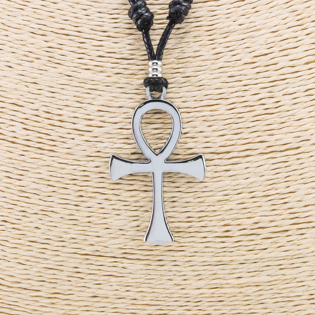 Ankh Cross Pendant on Adjustable Rope Necklace