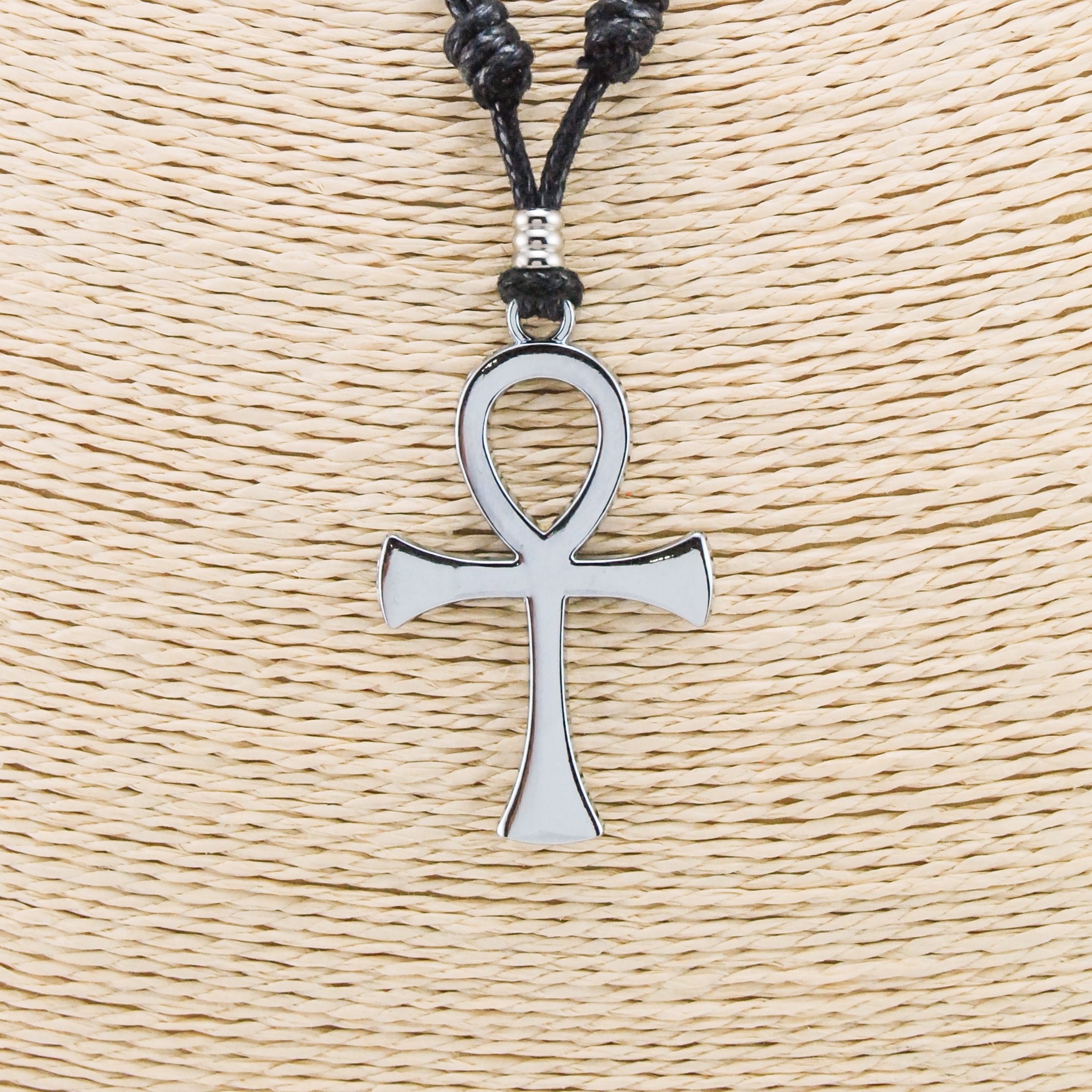 Ankh Cross Pendant on Adjustable Rope Necklace