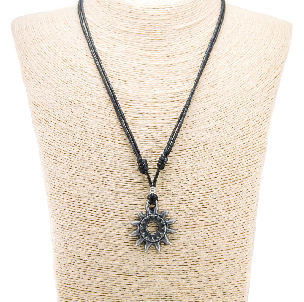 Tribal Sun Pendant on Adjustable Rope Necklace